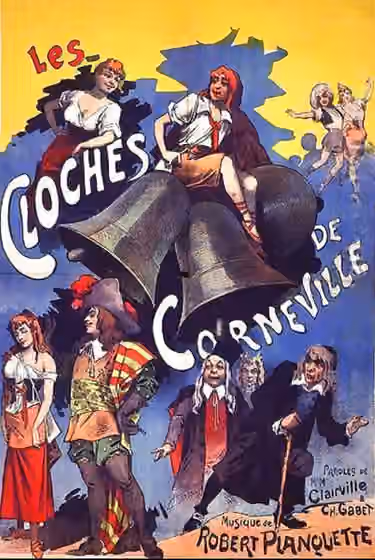 Comic opera — Poster for original production of Les cloches de Corneville