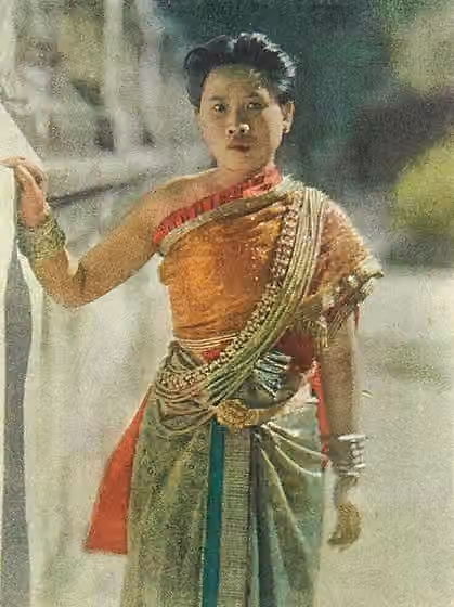 suku Khmer — " Wedding gown of a Phnom Penh woman of fashion " - [original caption from National Geographic 54-3, 1928.]