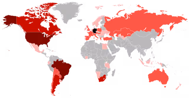 German diaspora — Map of the German people around the world.