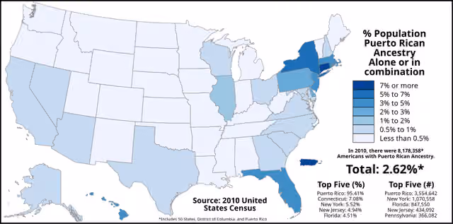Stateside Puerto Ricans — Americans with Puerto Rican Ancestry by state as of the 2010 U.S.