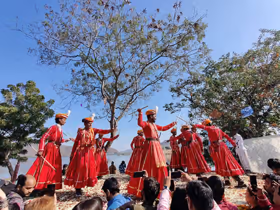 Gair dance — Gair dance is a traditional folk dance from Rajasthan, India, performed by men wearing long skirts and turbans, carrying sticks, and forming a circle.