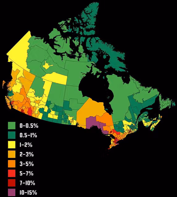 Italian Canadians — Population distribution of Italian Canadians in Canada by percentage of total population by census division, 2021 census
