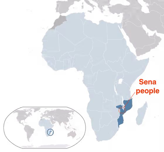 Sena people — Sena people are an ethnic group found in northwestern Mozambique (shaded deeper blue), southern tip of Malawi and eastern edge of Zimbabwe.