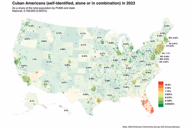 Kuba-Amerika — Map of Cuban Americans in 2023.