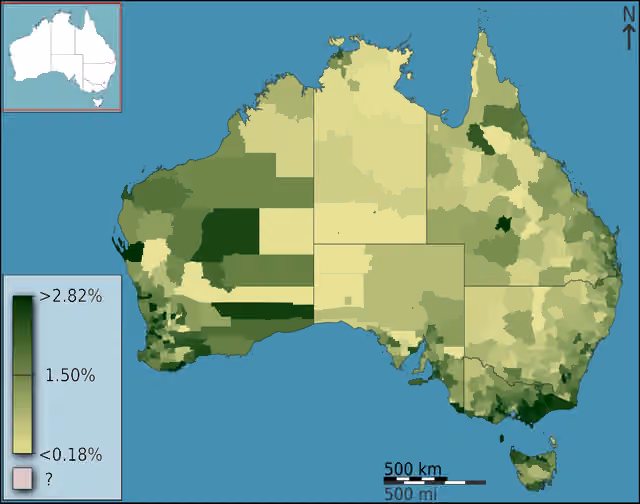 Dutch Australians — People of Dutch ancestry as a fraction of total persons, in Australia, Australia, according to the 2011 census results.