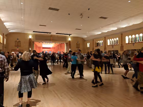 Contra dance — Contra dancers at a Friday night dance at Glen Echo Park in January 2019