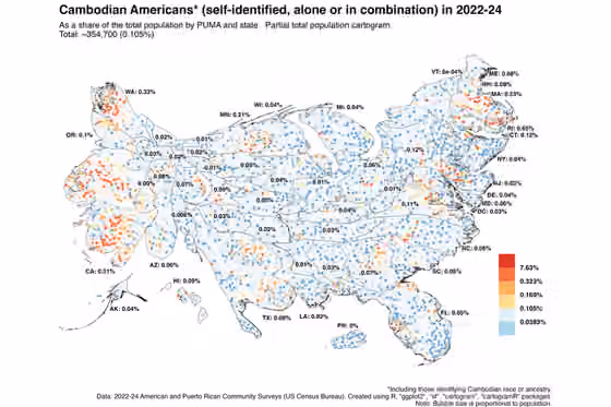 orang Kamboja Amerika — Cartogram of Cambodian Americans in 2024