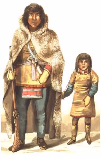 Yellowknives — Akaitcho, the leader of the Yellowknife Indians , who assisted John Franklin on his expedition to the Coppermine River , with his son.