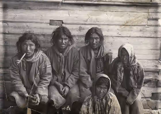 orang Ket — A family of Siberian Ket people (three brothers, mother, and sister) ca.