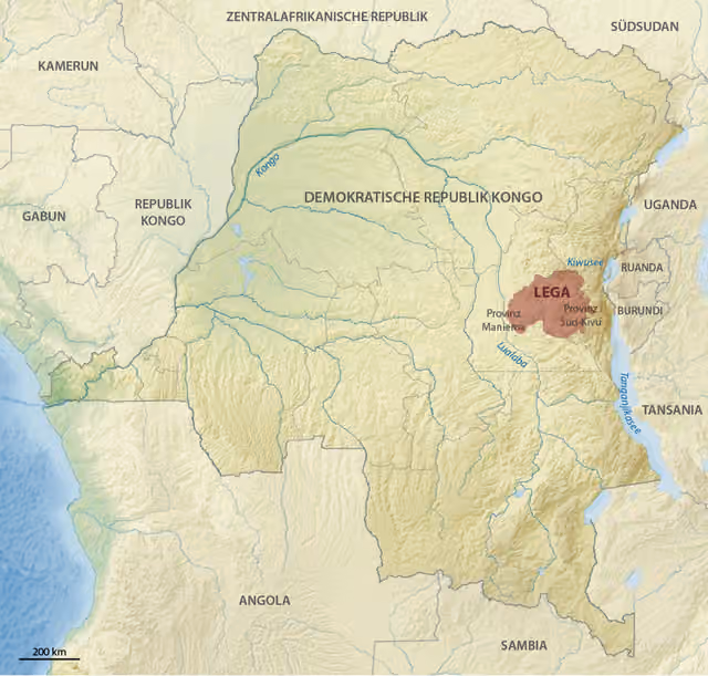 Lega people — Location of the Lega people in the Democratic Republic of the Congo