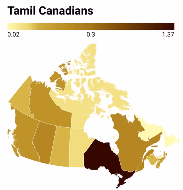 Tamil Canadians — Tamils as a percent in Canadian province/territory, 2021 census