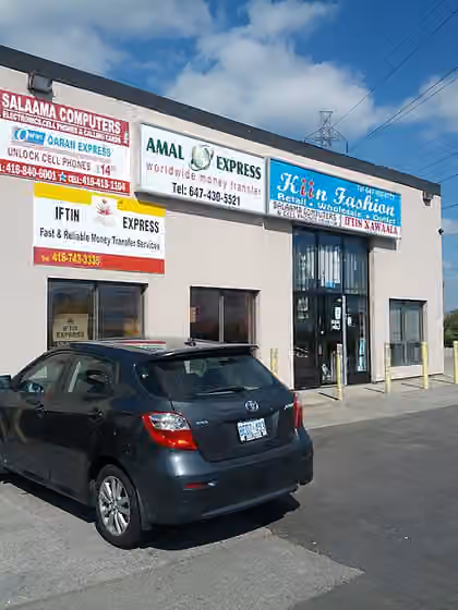 Somali Canadians — Electronic, money transfer and wholesale stores at a Somali-owned strip mall in Toronto, Canada.