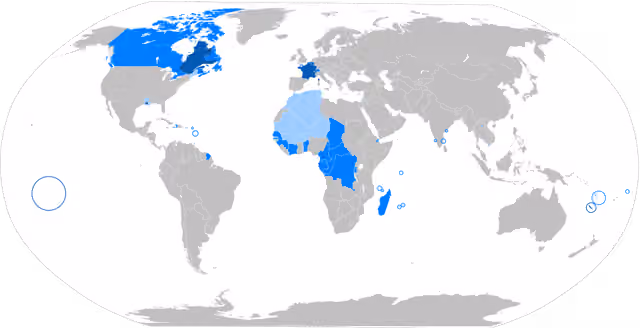 Francophonie — The French language in the world States where French is the majority native language (Dots: cities with native transmission, typically a minority) States where it is an official de jure language States where it is an administrative…