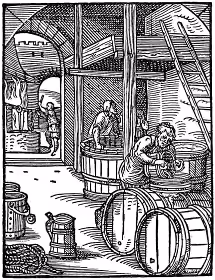 Peragian — Der Bierbreuwer (Bierbrauer) Holzschnitt aus: Jost Amman (1539-1591): Eygentliche Beschreibung aller Stände auff Erden hoher und nidriger, geistlicher und weltlicher, aller Künsten, Handwerken und Händeln ...