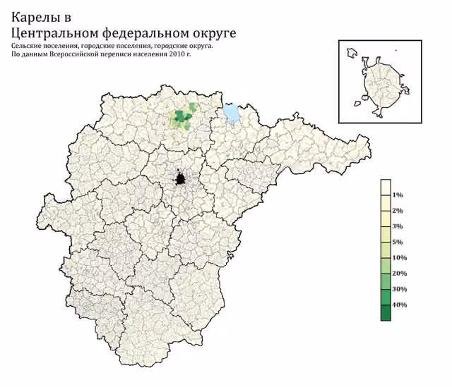 Karelia Tver — Расселение карел в ЦФО по городским и сельским поселениям, в %
