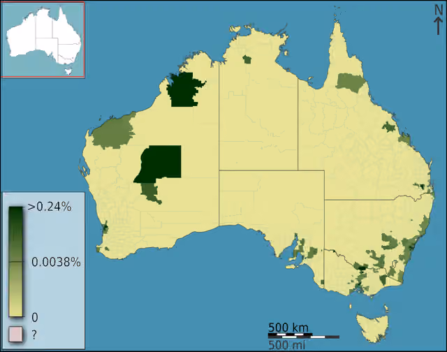 Iraqi Australians — People born in Iraq as a fraction of total persons, in Australia, Australia, according to the 2011 census results.