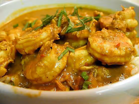 Gulai udang — Image title: Shrimp curry on plate Image from Public domain images website,
