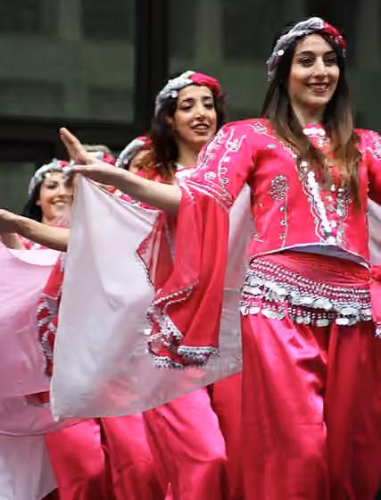 Turkish folk dance — A row of Turkish folk dancers.
