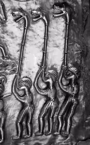 Ancient Celtic music — Detail of antlered figures with animal-headed horns depicted on the cauldron found at Gundestrup, Himmerland, Jutland, Denmark.