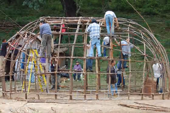 Kickapoo Traditional Tribe of Texas — Southern Kickapoo people building a Winter House in the town of Nacimiento — Coahuila, México.