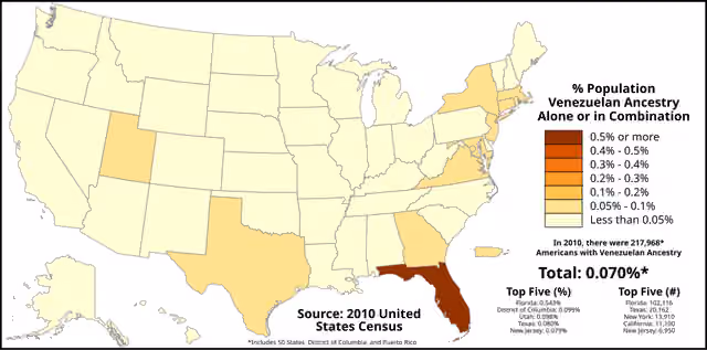 Venezuelan Americans — Americans with Venezuelan Ancestry by state as of the 2010 U.S.