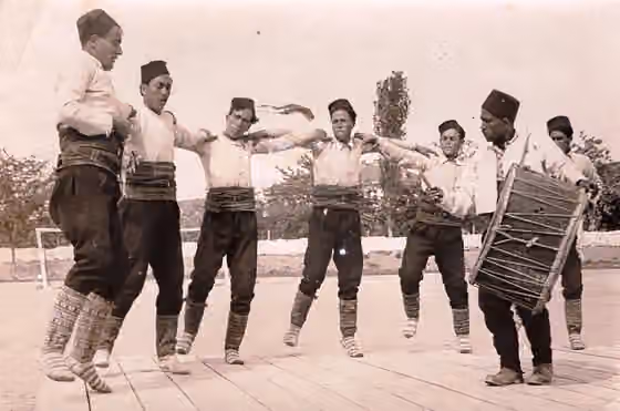Kopačka (folk dance) — Men's folk group from the village Topolnica, Radovisko This media file is produced by Wikipedian in Residence in Category:Wikipedian in Residence at DARM in 2016.