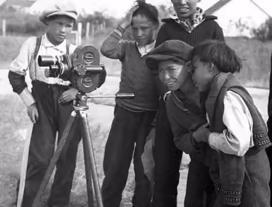 Tłı̨chǫ — 'Five boys with movie camera' ~ (Tłı̨chǫ) ~ Behchokǫ̀, NWT 1939