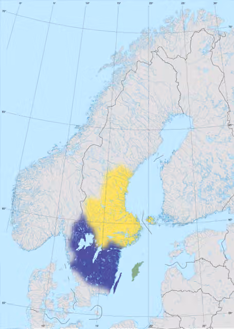 Swedi — Map showing the territories of North Germanic peoples in Sweden during the 12th century, with modern borders.