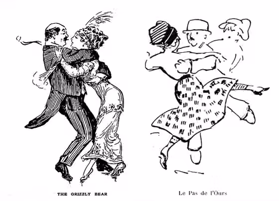 Grizzly Bear (dance) — Caricatures of the American and the French versions of this ragtime dance