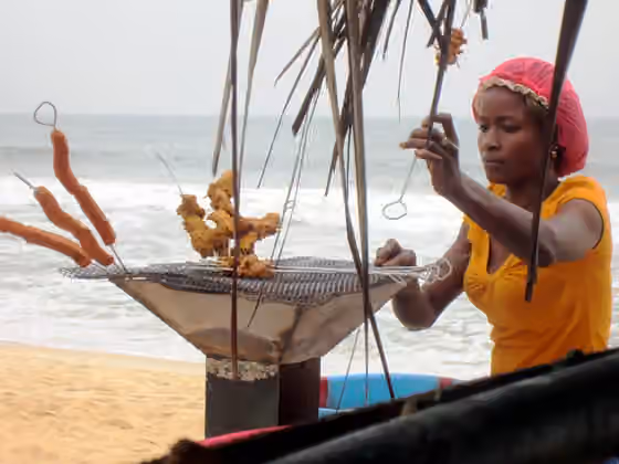 Hidangan Liberia — Beachside barbeque at Sinkor, Monrovia, Liberia.
