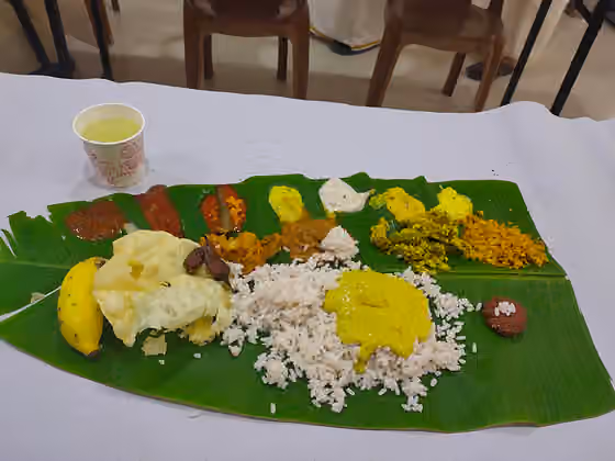 Kerala cuisine — Feast served in Kerala on Plantain leaves
