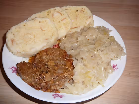 Czech cuisine — Roast pork with dumplings and cabbage